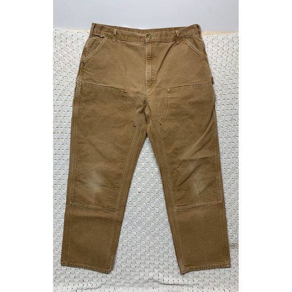 Vtg Carhartt Canvas Carpenter Pants Men 42x34 Apprx 39x32 Brown Double Knee Duck